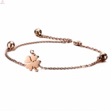 2017 four leaf clover charms rose gold pendant hotwife bracelet ankle with bells